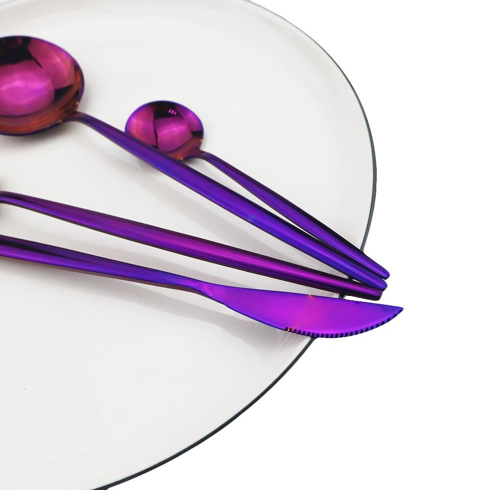 Dinnerware Set Purple Tableware Dinner Set Stainless Steel Cutlery Set Knife Fork Coffee Spoon Silverware Flatware Set