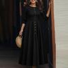 ZANZEA Women Casual Round Neck 3/4 Sleeve A-Line Long Dress