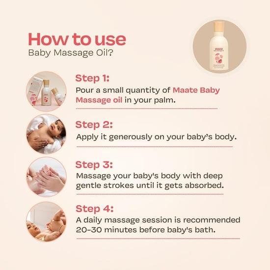 Масло для детского массажа Maate 150 мл | Массажное масло для новорожденных и детей | Обогащено брами, нони | Масло для детского массажа 0-12 лет | Не тестируется на животных