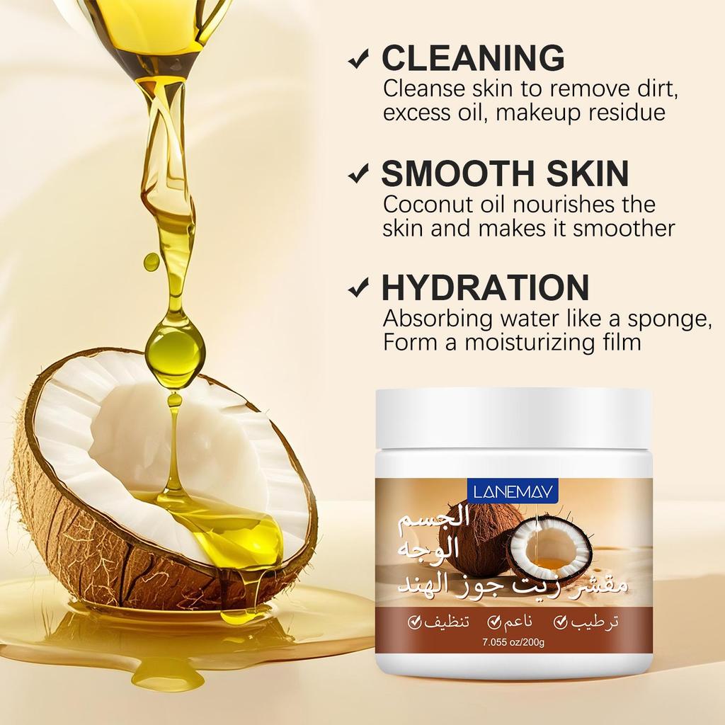 Coconut Oil Face & Body Scrub-Absorbing Water Like a sponge,Form a Moisturizing film-Nourishes the Skin and Makes It Smoother