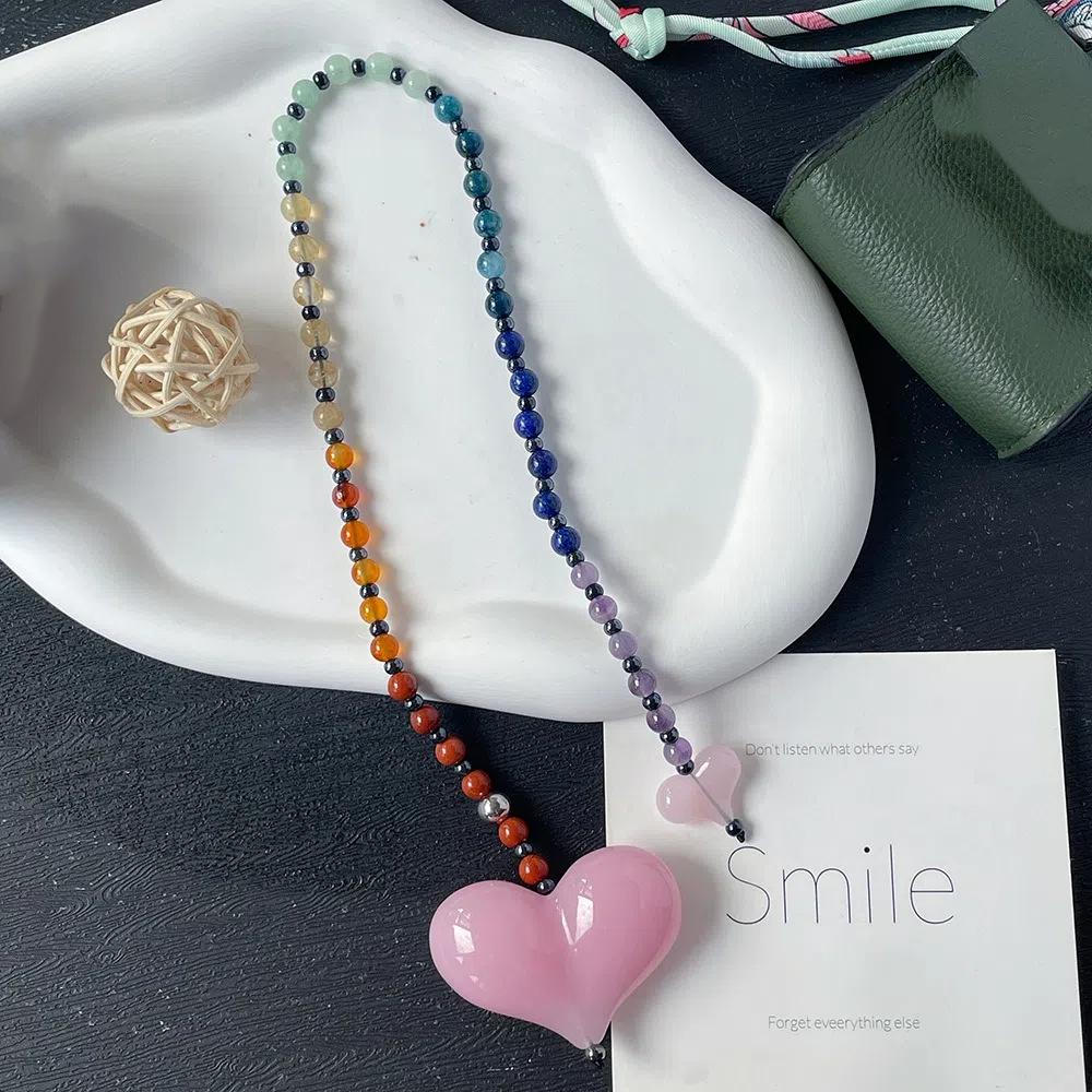 Yellow Duck Double Love Bag Pendant Y2K Charm Beads Keyring Big Size Heart Keychain Woman Lady