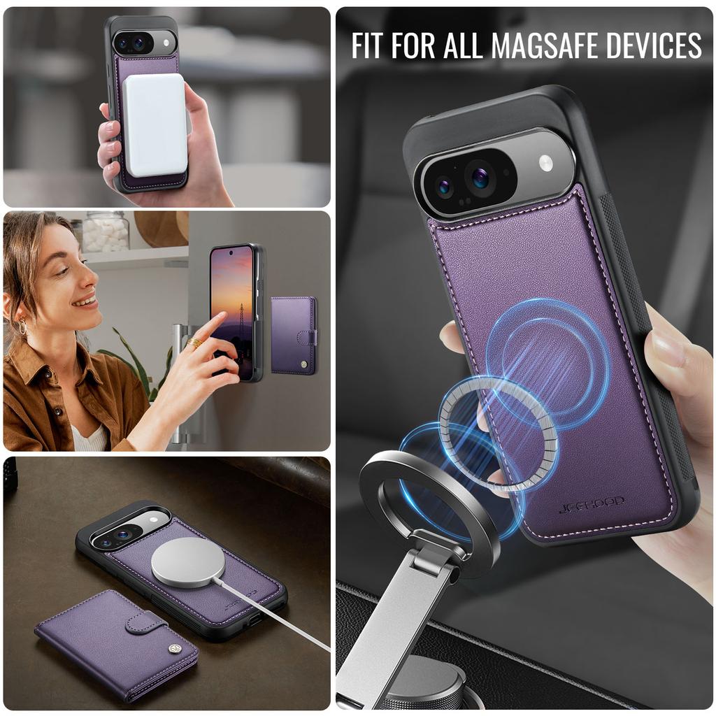 For Google Pixel 9 Pro/Google Pixel 9 Case JEEHOOD J09 RFID Blocking Card Holder Leather Back Phone Cover Magnetic Case