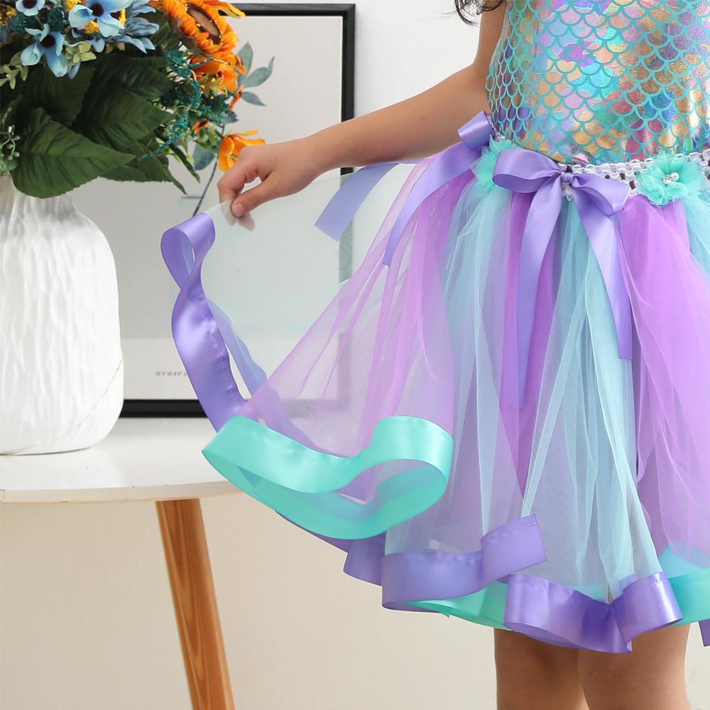European & American Mermaid Tail Dress with Headwear - Girls' Formal Mesh Jumpsuit with Inner Lining