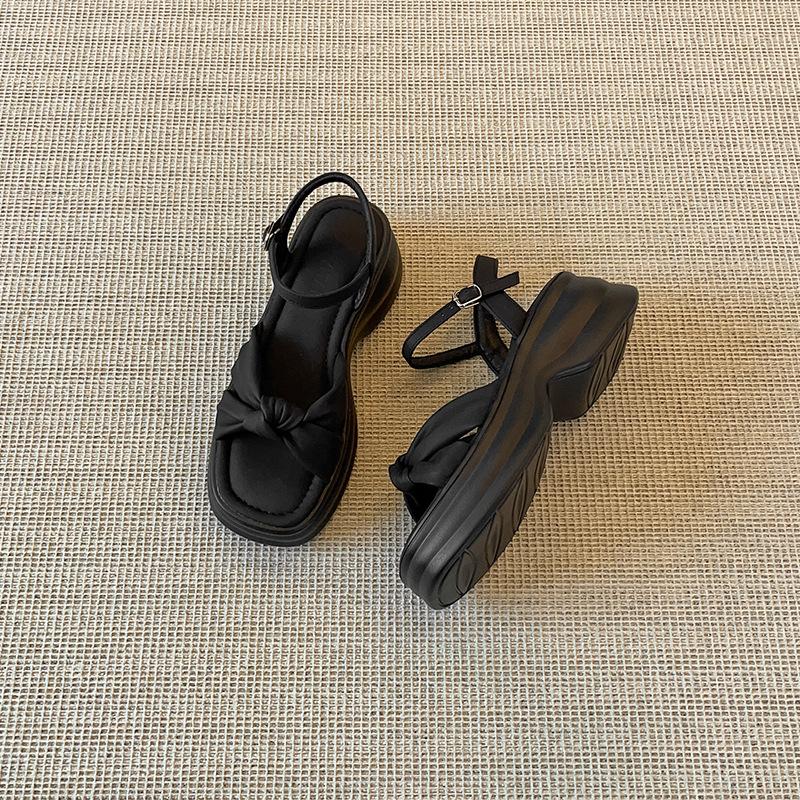 Босоножки на платформе в стиле феи, женская уличная обувь 2025 лето, новые с бантом, на толстом каблуке, модные пляжные туфли