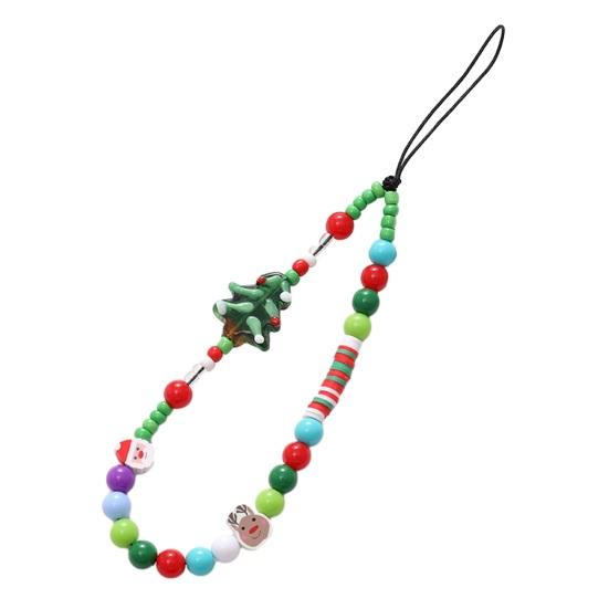 Рождественская елка, снеговик, Санта-Клаус, колокольчик, декор, ремешок для телефона, разноцветные бусины, браслет для мобильного телефона, цепочка с защитой от потерь, ювелирное изделие, подарок