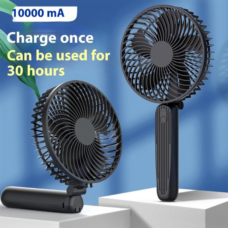 Portable Handheld High Speed Cooling Fan 10000mAh 3 Speed Adjustable Cooling Fan Rechargeable Folding Fan for Camping