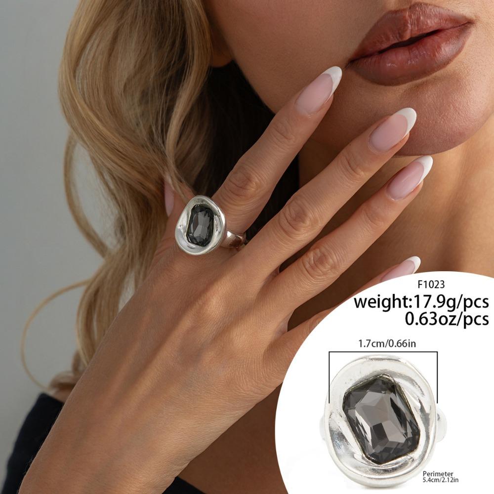 Charm Black Rhinestone Necklace Zinc Zinc Alloy Silver Ring Simple Geometric Earrings Evening
