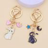 Derpy Moon Cat Keychain Pendant with Star Charm - Cute Kitten Bag Accessory