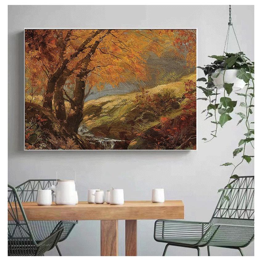 Country Nature Landscape Poster Oil Painting Vintage Canvas Print Country Green Wall Art Picture Farmhouse Room Decoration