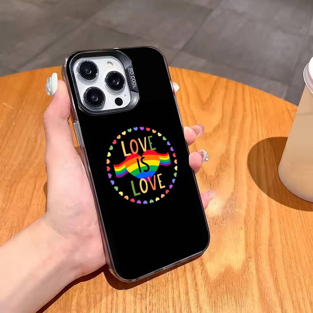 Love Is Love LGBT Rainbow Phone Case For iPhone17,16,15,14,13,12,11,Pro,MAX Gray Matte Silicone Black Cover