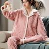 High Quality Thickened Warm Flannel Women Pajamas Loungewear Striped Top Trousers Sleepwear Homewear Solid Nightwear