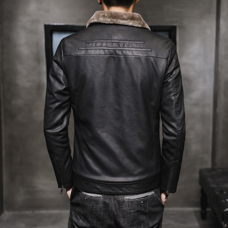 New Men Leather Jacket Lapel Middle-aged Men Fleece-lined Thickened Fur Winter Fashion Faux Leather Coat Zipper Jacket