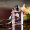 Cute New Charm Glass Gift LED Valentine's Day Blue Light Laser Engraved Key Chain Rose 3D Keyring