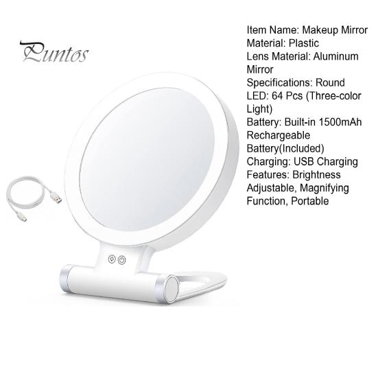Зеркало для макияжа со светодиодной подсветкой, 5/10/20/30-кратное увеличение, двустороннее косметическое зеркало с подсветкой, зарядка через USB, регулируемая яркость, портативное, для путешествий