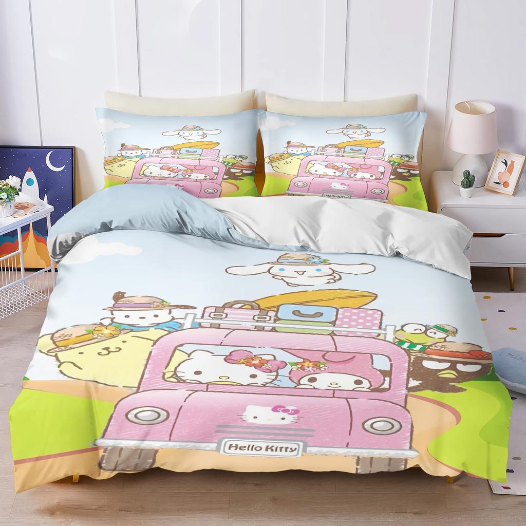 Sanrio Моя Мелоди Куроми Почакко Аниме Комплект Пододеяльника Comforte С Принтом Мультяшный Двуспальный Размер Комплекты Постельного Белья Рождественские Подарки 3-предметный