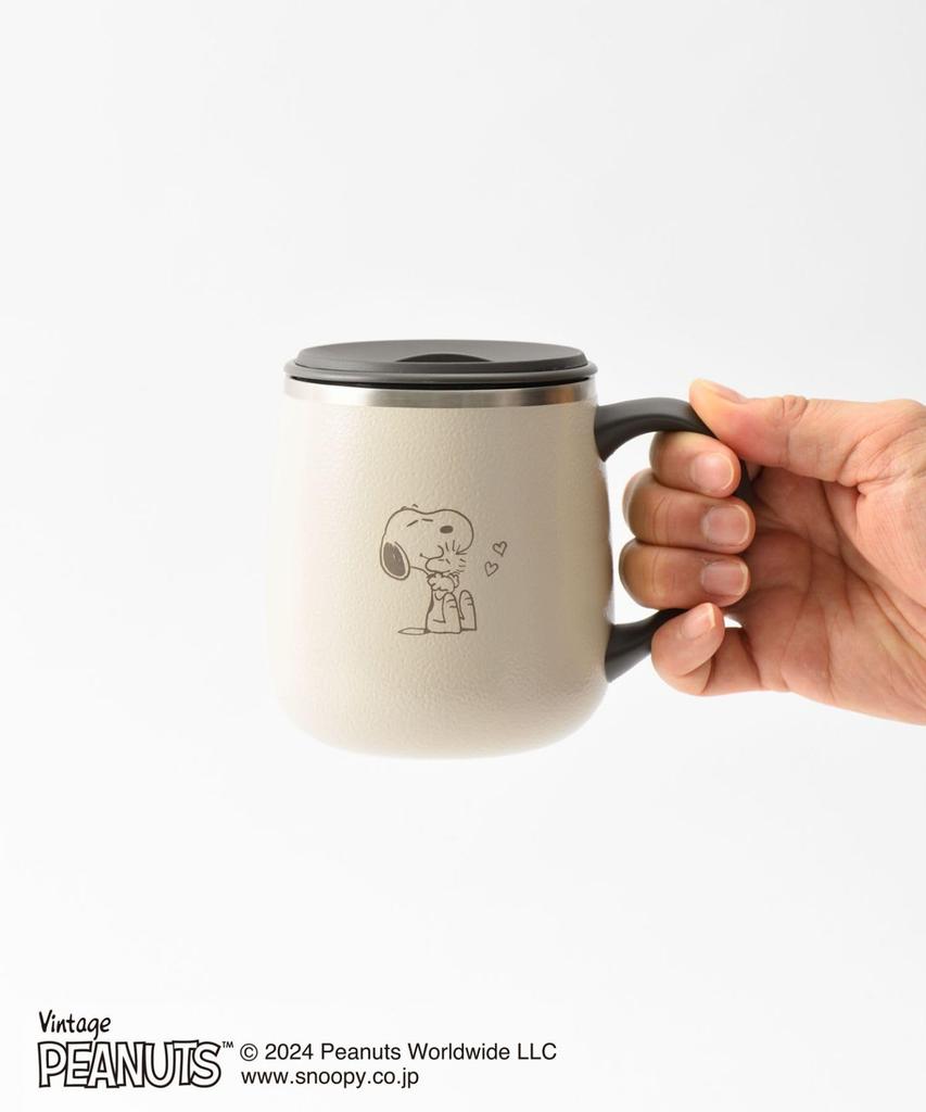 BRUNO Кружка из нержавеющей стали PEANUTS с крышкой, короткая, 320 мл, кружка Snoopy, вакуумная, двухслойная, из нержавеющей стали, для удаленной работы, кемпинга, на открытом воздухе, экрю, термо/холодная