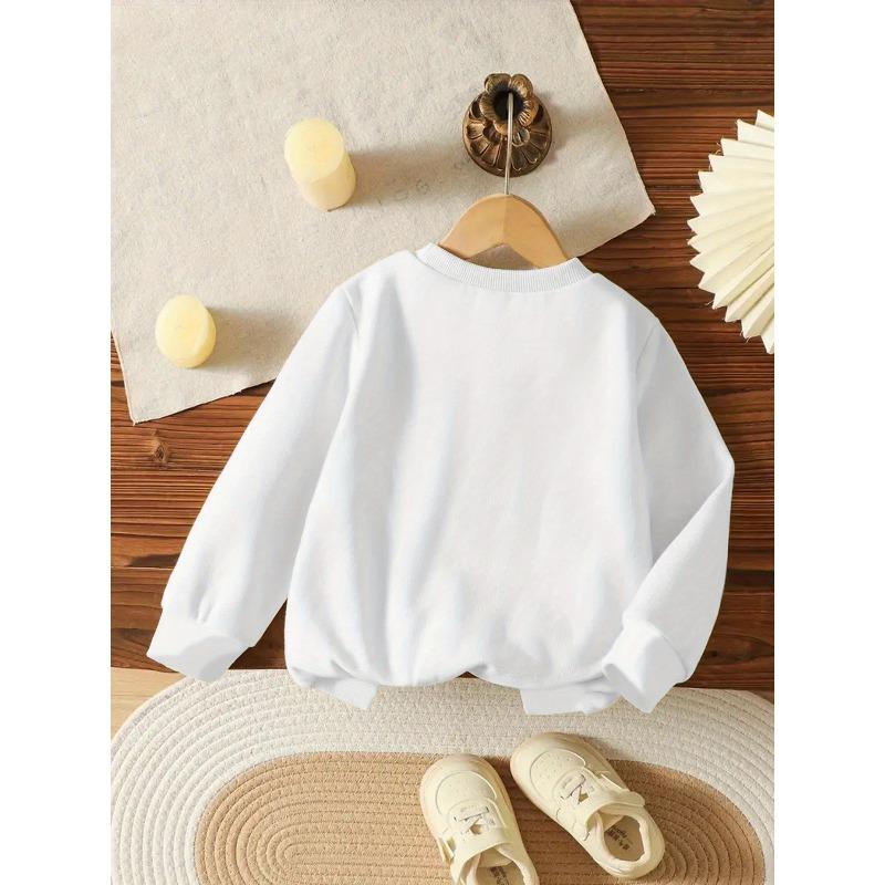 European sizes Kids' Sweatshirt with Fashionable Cartoon Kitten Print, Soft and Comfortable Casual Daily Round Neck Top