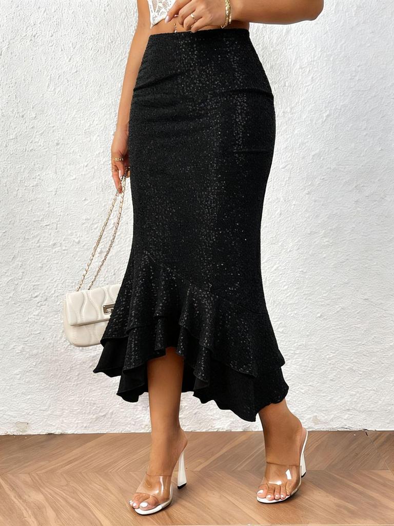 Shiny Women's Mid-Waist Temperament Fishtail Skirt with Sparkly Personality