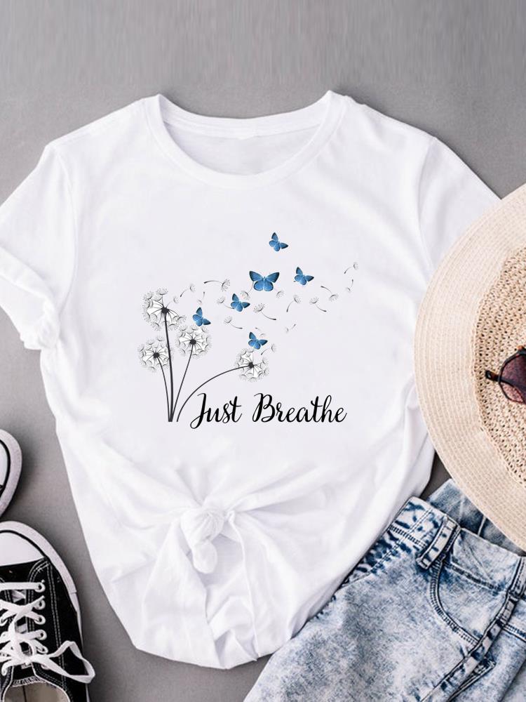 (Азиатский размер)  Футболки с коротким рукавом с принтом Мода милый прекрасный цветочный стиль Женский повседневный женский топ Футболка Одежда Графическая футболка