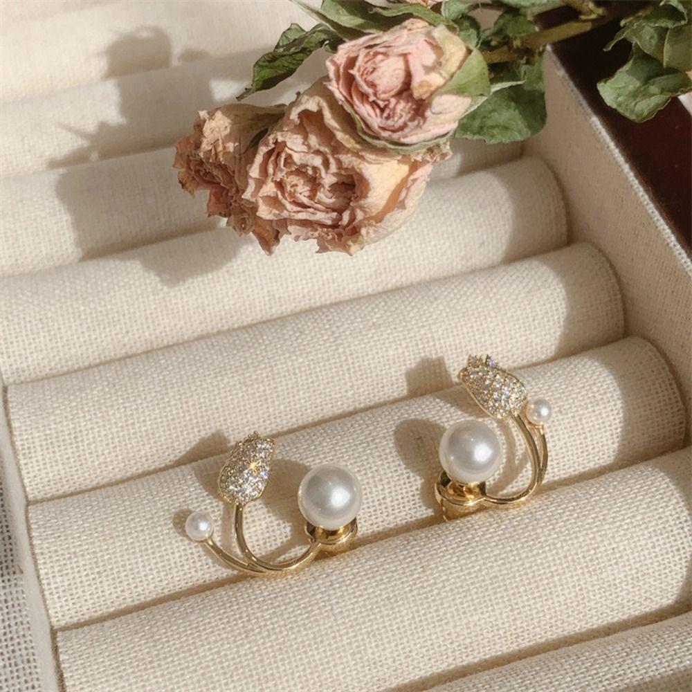 Earrings Tulip Rhinestone Jewelry Pearl Stud Earrings Korean Style Earrings Women Zinc Zinc Alloy Earrings