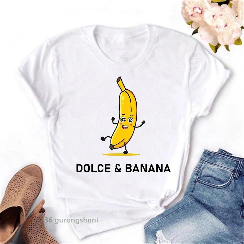 Dolce Banana Anime Printed T Shirts Womens Creativity Breathable Tshirts Fashion O-Neck Shirts Cartoons Brand Female Tops