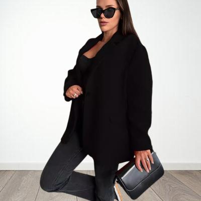 Женская куртка осень-зима, теплая, с толстым воротником-лацканом, свободная, повседневная, шерстяная, однобортная, свободного покроя, однотонная