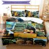 3pcs Trash Truck pattern bedding set duvet cover set includes duvet cover &pillowcases, perfect all season bedroom decoration & gift