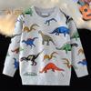 Детская толстовка унисекс с рисунком динозавра, эластичные манжеты и подол, круглый вырез, длинный рукав, свободный детский топ для занятий спортом, школы, повседневной носки