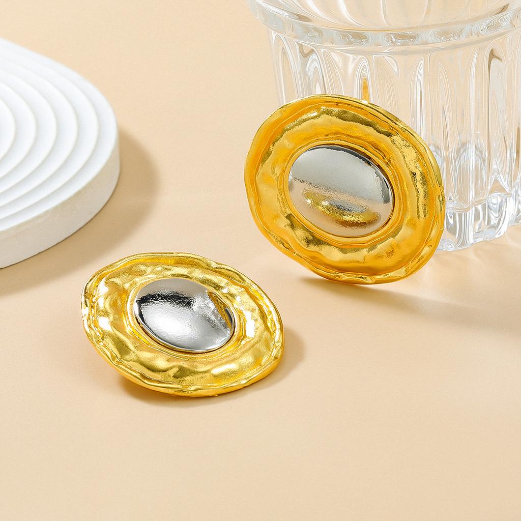 Exaggerated Large Round Metal Earrings for Women Punk Vintage Mixed Color Stud Earings Party Fashion Jewelry Gift Wholesale