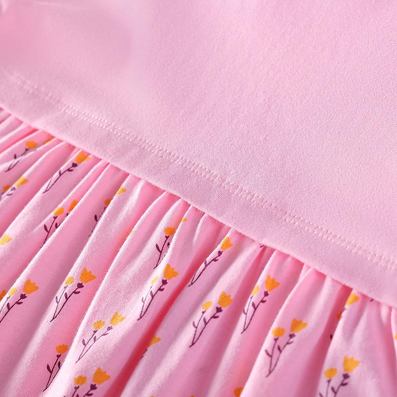 2025 летнее чистое хлопковое повседневное платье с вышивкой из мультфильмов, свободная юбка с коротким рукавом, милые розовые платья для девочек, детская одежда