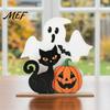 Indoor Home Party Supplies Halloween Table Decor, Wooden Black Cat Ghost Pumpkin Decorations Cute Desktop Decorative Accents Gifts, Room Decor