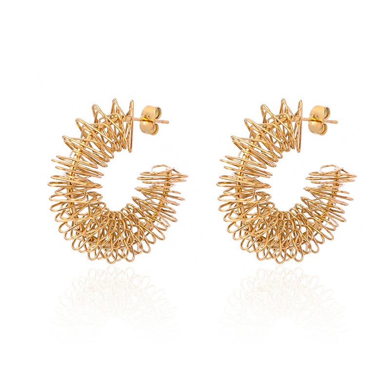 Fashion Heavy Industry Metal Style Niche Spring Design Titanium Steel Gold-plated C-type Earrings