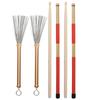 Drum Stick Brush Set Jazz Retractable Metal Wire 5A Bamboo Rod 19 Beam Stick Plush Bag(Gold )