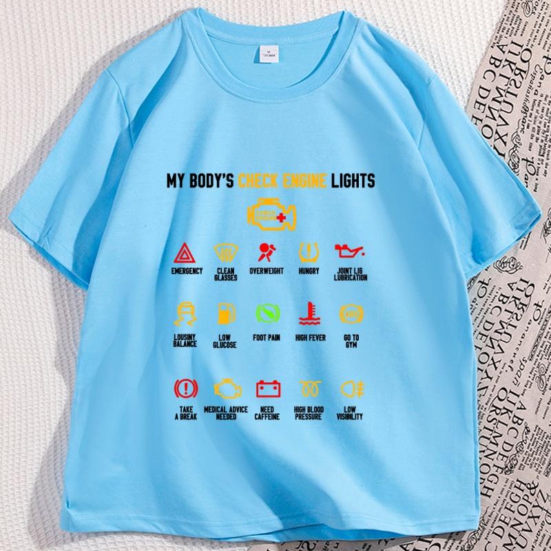 My Bodys Check Engine Lights Graphic Tees Print Casual Slim Fit Round Neck Short Sleeved Tshirt Top Male Clothing Streetwear