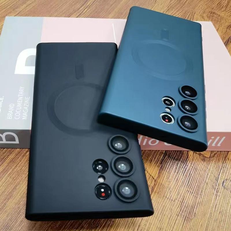 Роскошный магнитный беспроводной чехол Magsafe для Samsung Galaxy S25 S24 S23 Ultra S22 Plus S21 S20 FE матовый силиконовый защитный чехол для объектива