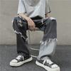 Men's Trendy Harajuku Tassel Jeans - Loose Fit, Raw Edge, Hip-Hop Style with Contrast Color Straight Pants