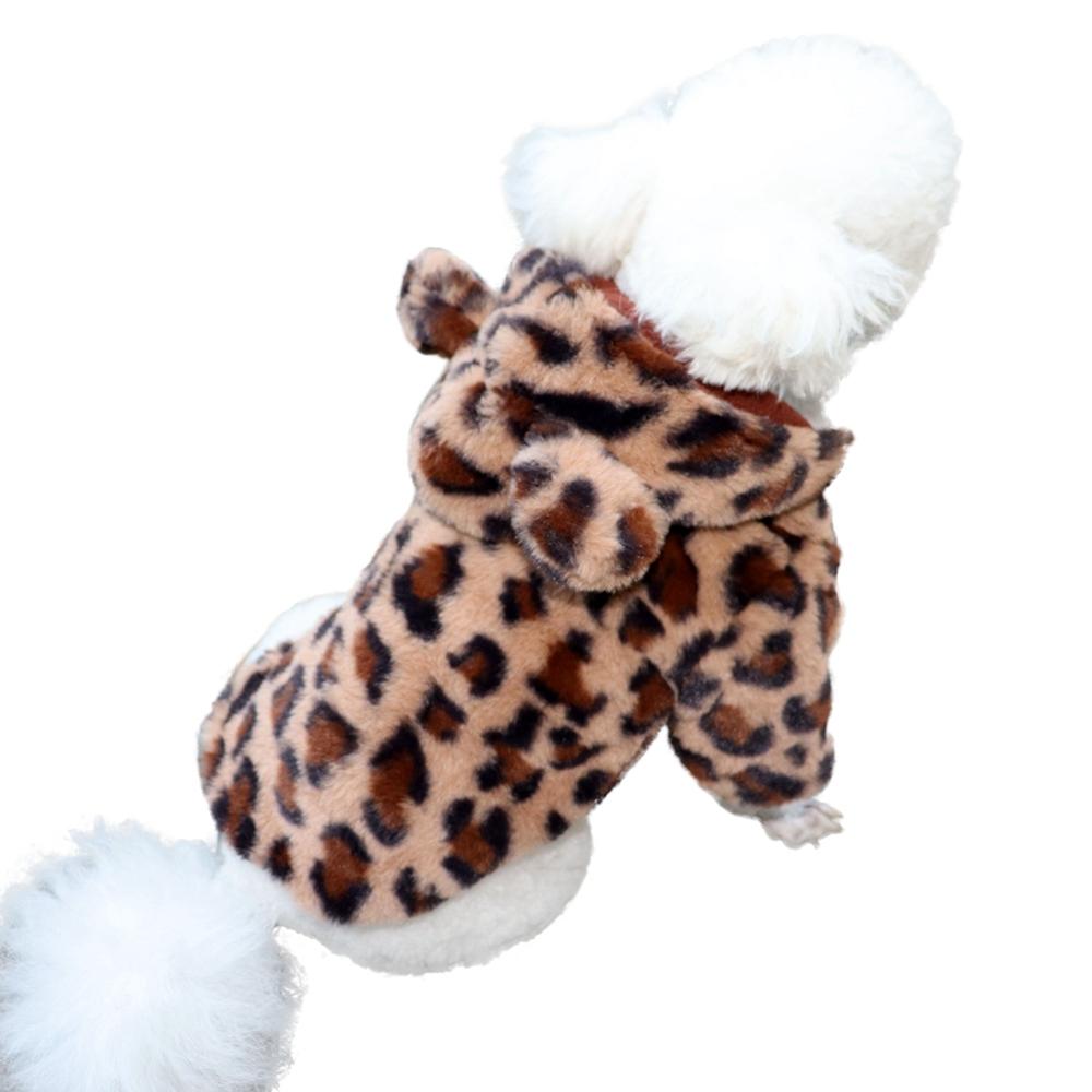 Leopard Dog Hoodie Coat Pet Thick Jacket Winter Coat Doggy Thermal Coat Puppy Outfits Clothes Cat Sweatshirt Apparel