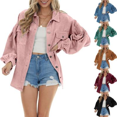 Женская модная однотонная куртка, вельветовая рубашка с двойным карманом, куртка с лацканами