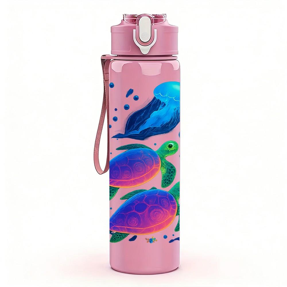 1PC Vibrant Tropical Fish Ocean Print 750ml Color Plastic Sports Water Bottle Leakproof Flip Straw Lid Suitable for Sports Office Home Use