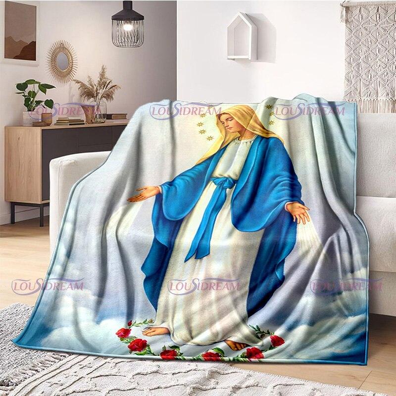 Religious Blessed Virgin Mother Mary Fleece Warm Soft Throw Blankets Fuzzy Bed Blanket for Couch, Bed, Sofa Ultra Warm and Cozy