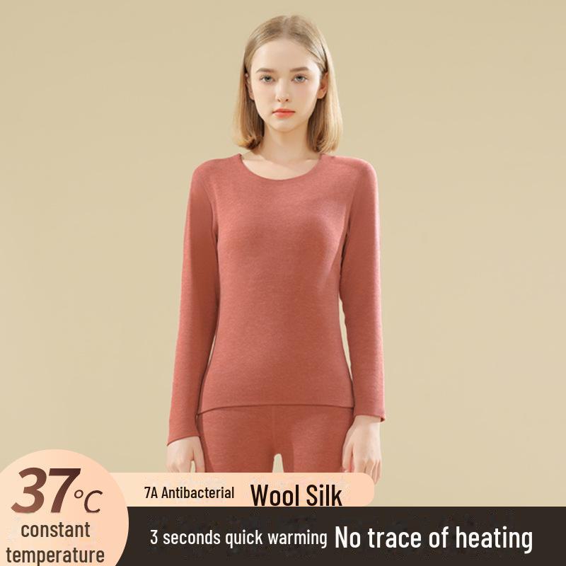 Комплект мужского термобелья: Плюс бархат, немецкий кашемировый шелк, бесшовный, круглый вырез, для осени/зимы.