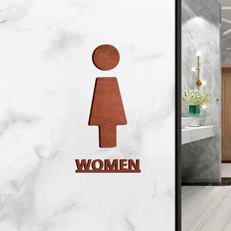 1 Set Wooden with Adhesive Backing Restroom Sign Toilet Decor Male & Female NEW Bathroom Wall Decor Toilet Sign