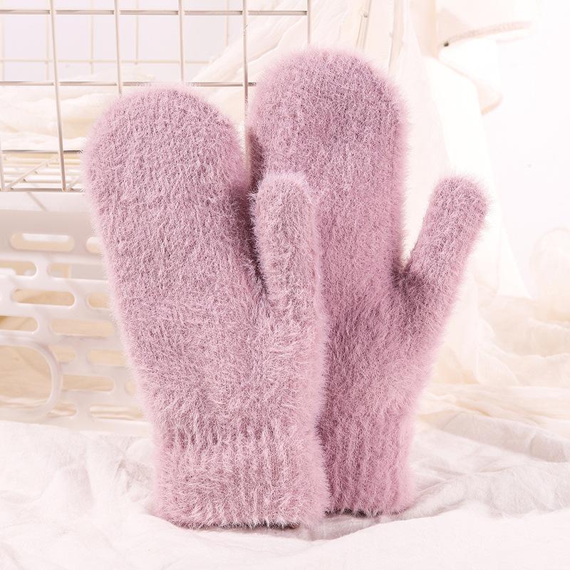 Women Winter Keep Warm Plus Cashmere Thicken Mink Fleece Solid Cute Lovely Outdoor Windproof Cycling Full Finger Mittens Gloves