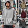 Men Hoodie Solid Color Sweatshirt with Hood Large Front Pocket Thickened Warm