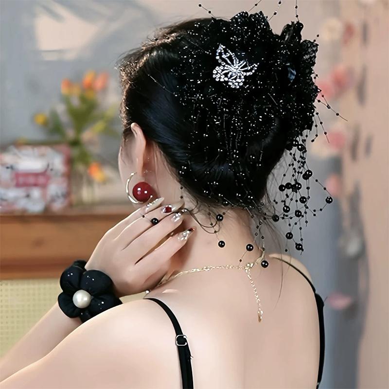 Exaggerated Flower Tassel Hair Clip Versatile Temperament Butterfly Shark Clip For Women Girls Simple Hair Accessories Gifts