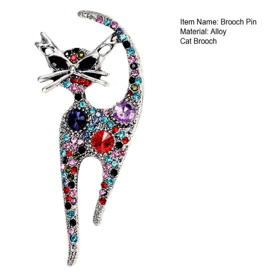 Милая брошь в форме кота, красочные блестящие стразы, инкрустированная булавка, значок на лацкан, ювелирное изделие, подарок, аксессуары для пальто