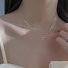 S925 Sterling Silver Necklace Set with Diamonds, Love Ring Interlocking Necklace, Trendy Korean Style Heart-shaped Clavicle Chain Design