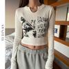 Vintage Letter Print Long Sleeve Crop Top Women Sexy Slim Autumn T Shirt Korean Style Chic Grunge Aesthetic Streetwear