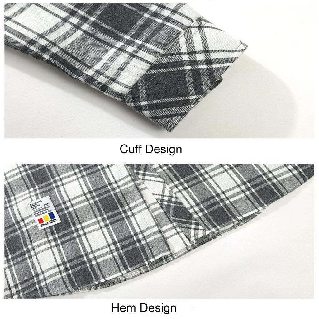 Мужская весенняя клетчатая молодежная модная свободная рубашка с воротником-стойкой и длинным рукавом