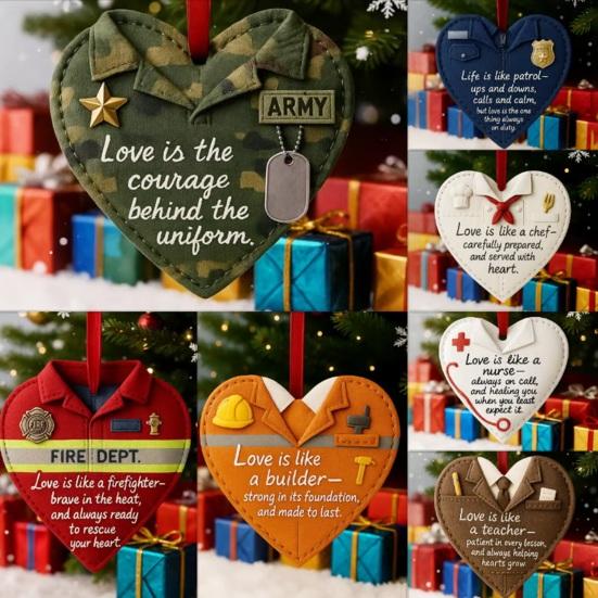 Occupational Love Heart Ornaments Heart Ornament To Honor Chef/Teacher/Builder/Firefighter for Christmas Tree Decor
